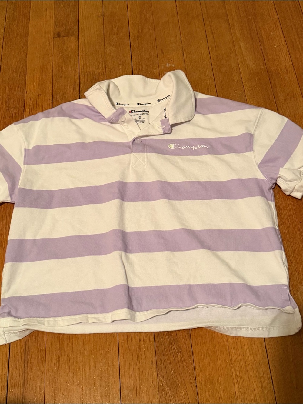 Champion Lavender and White Striped Short Sleeve Polo